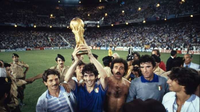 Italy's Paolo Rossi lifts aloft the FIFA World Cup Trophy