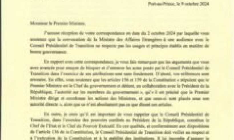 Conflit entre le Conseil Présidentiel de Transition et le Premier Ministre : une lettre qui enflamme les tensions