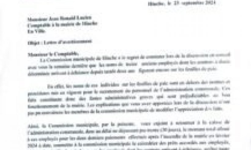 Rigueur Administrative : La Mairie de Hinche et le MEF Renforcent le Contrôle des Fonds Publics Rigueur Administrative : La Mairie de Hinche et le MEF Renforcent le Contrôle des Fonds Publics