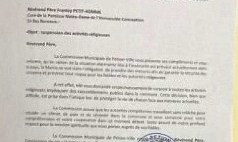 Suspension des activités religieuses à Pétion-Ville : la mairie prend des mesures face à l’insécurité Suspension des activités religieuses à Pétion-Ville : la mairie prend des mesures face à l’insécurité