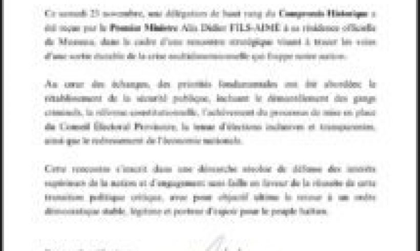 Sécurité, Élections, Économie : le Compromis Historique rencontre le Premier ministre Alix Didier Fils-Aimé Sécurité, Élections, Économie : le Compromis Historique rencontre le Premier ministre Alix Didier Fils-Aimé