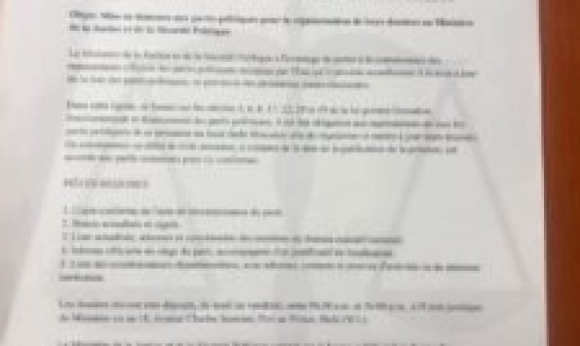 Le MJSP Lance une Opération de Mise à Jour des Partis Politiques en Prévision des Prochaines Élections Le MJSP Lance une Opération de Mise à Jour des Partis Politiques en Prévision des Prochaines Élections